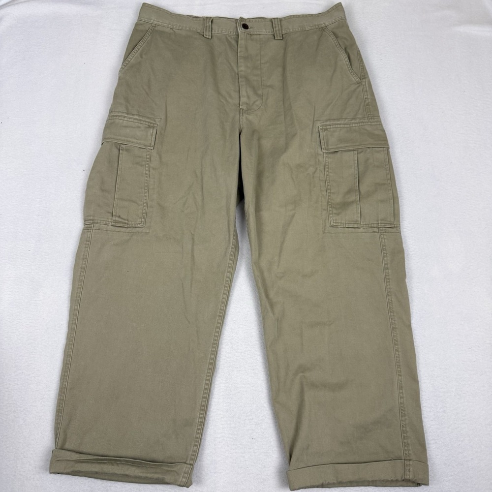 Vintage Polo Ralph Lauren Khaki Cargo Pants Mens 38x32 Tan Cotton Utility Cuffed